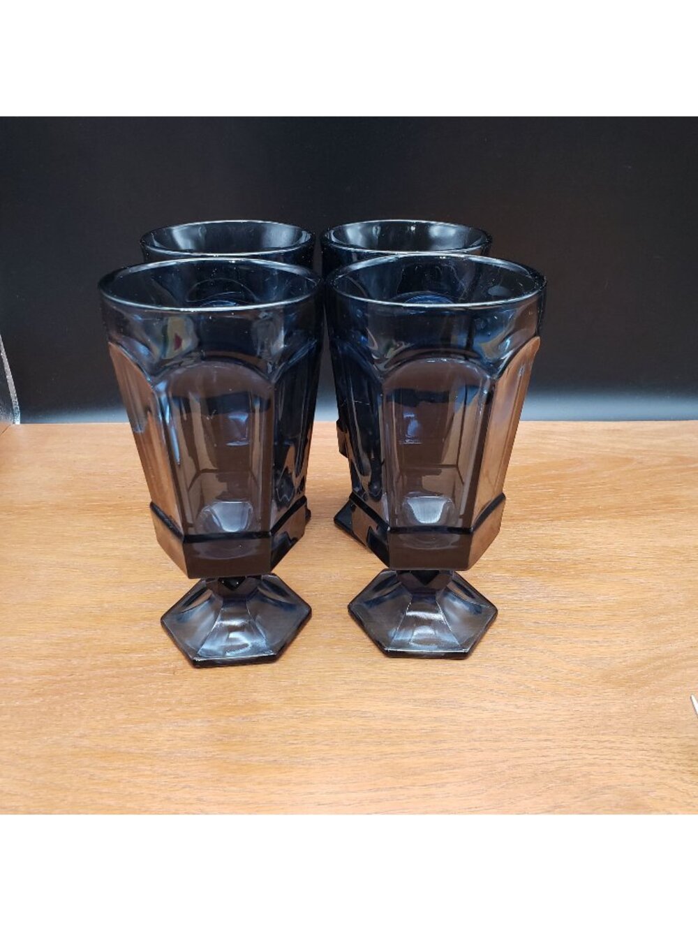 Fostoria Virginia Smoky Blue Iced Tea Goblets Set 4 Footed Glasses 6 7/8”